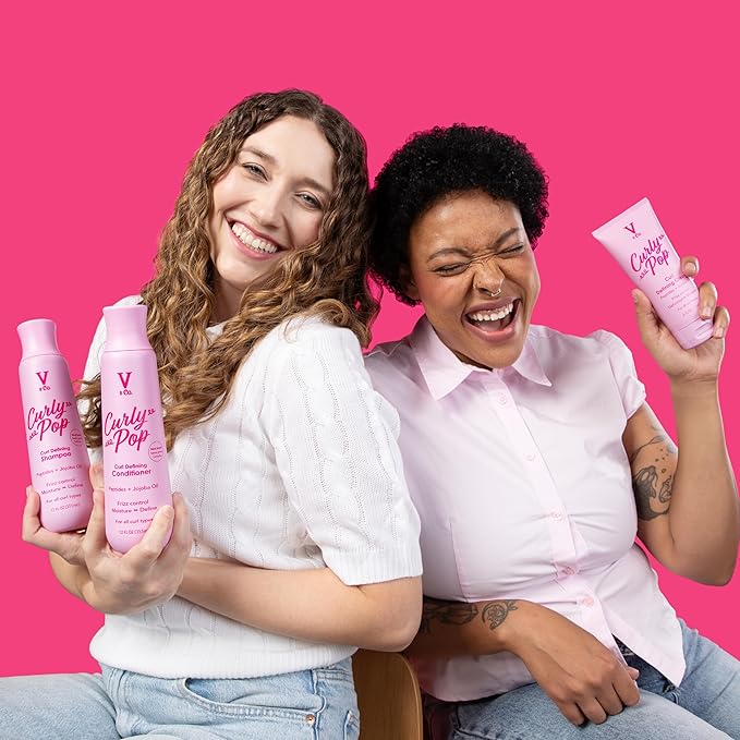 Bundle of V&Co. Beauty Curly Pop Curl Defining Shampoo, Conditioner, and Cream Hair Care with Peptides, Amino Acids & Jojoba Oil for Hydration, Frizz Control & Healthy Curls