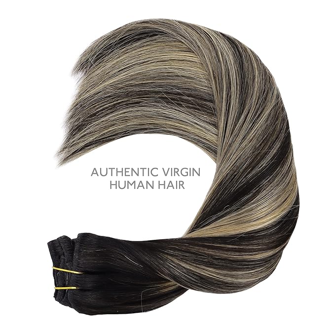 WENNALIFE Clip in Human Hair Extensions, 24 Inch 120g 7pcs Balayage Natural Black to Light Blonde Hair Extensions Real Human Hair Remy Double Weft