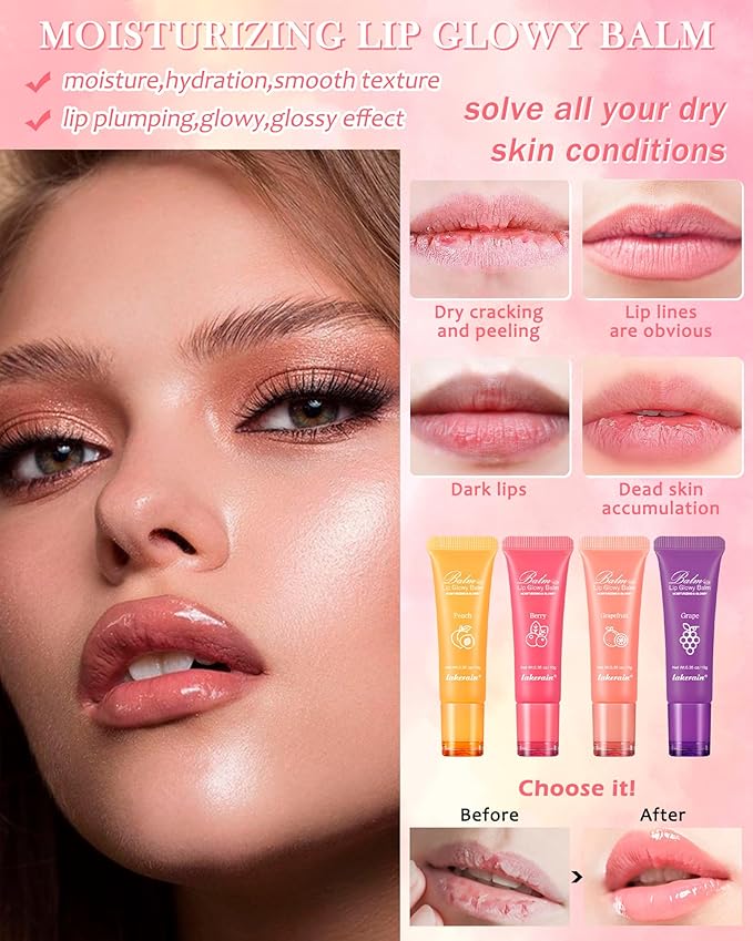 Moisturizer Lip Glowy Balm, Hydrating & Nourishing Repair Sleeping Lip Mask, Shine Glossy Finish Lip Oil, Day and Night Smooth Cracked Chapped Dry Lips, Lip Care Therapy Treatment for Women-4#Grape