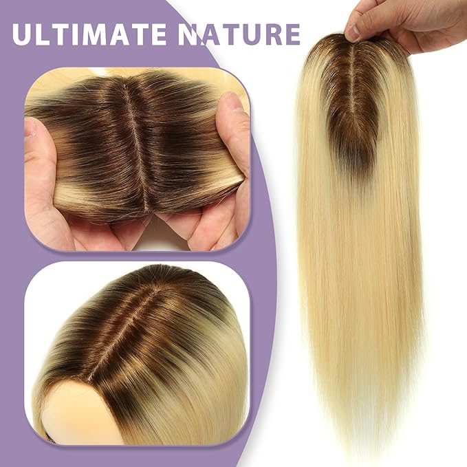 Womens Real Human Hair Toppers for Thin Hair #T3/60, 16 Inch Length 3x5 Inch Injected Silk Base 130% Density Hair Pieces