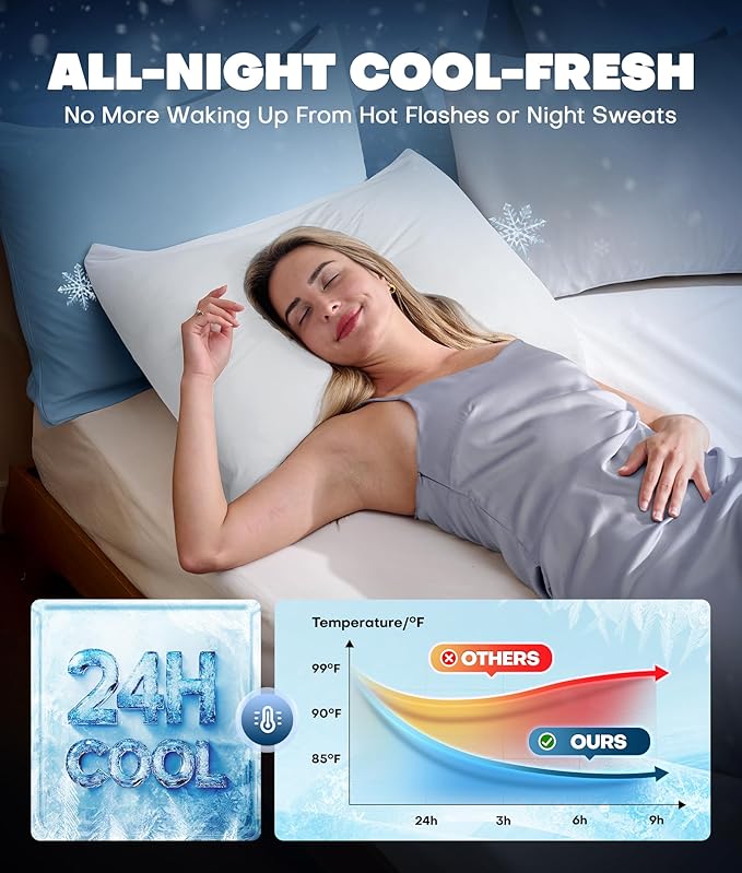Ultra-Chill Cooling Pillowcase Set of 2 for Hot Sleepers, Softer Than Silk Pillow Cases for Protecting Hair & Skin, Breathable Bed Pillow Covers w/Zipper, Gifts for Women & Men (White, Queen)