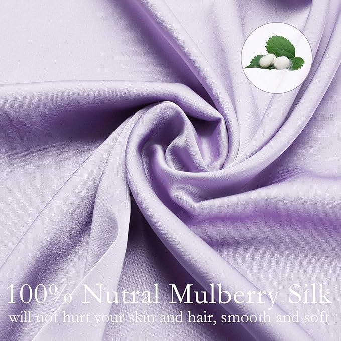 Silk Pillowcase for Hair and Skin 2 Pack 100% Mulberry Silk Bed Pillowcase Hypoallergenic Soft Breathable Both Sides Silk Pillow Case with Hidden Zipper, Pillow Cases (Queen, Light Purple)