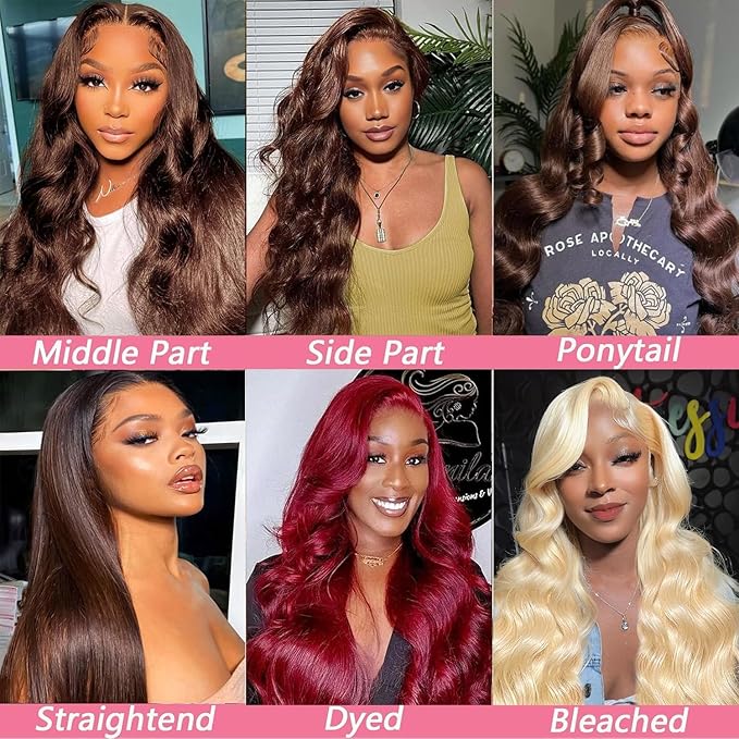 13x6 Body Wave Lace Front Wigs Human Hair Chocolate Brown Wig Human Hair Pre Plucked With Baby Hair 180 Density 4# Colored Brown HD Lace Frontal Wigs for Women 26Inch