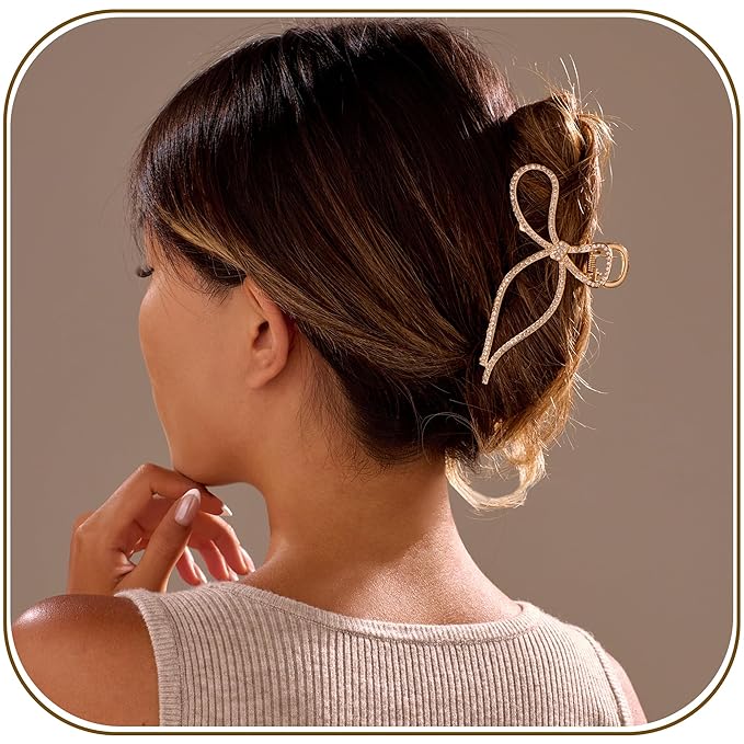 Gold Bow Hair Clips for Women for Thin/Medium Fine Hair - Nonslip Jaw Clips