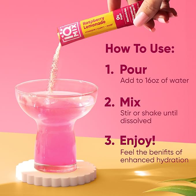 IQMIX Hydration Electrolyte Powder – 4-in-1 Formula for Hydration, Mental Clarity, Mood and Recovery – Sugar-Free Drink Mix, Keto, Magnesium L-Threonate, Lion’s Mane – 20 Count New Raspberry Lemonade