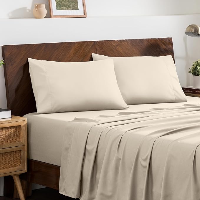Bare Home Microfiber Pillow Cases - Standard Size Set of 2 - Cooling Pillowcases - Double Brushed - Easy Care - Envelope Closure (Standard Pillowcase Set of 2, Sand)