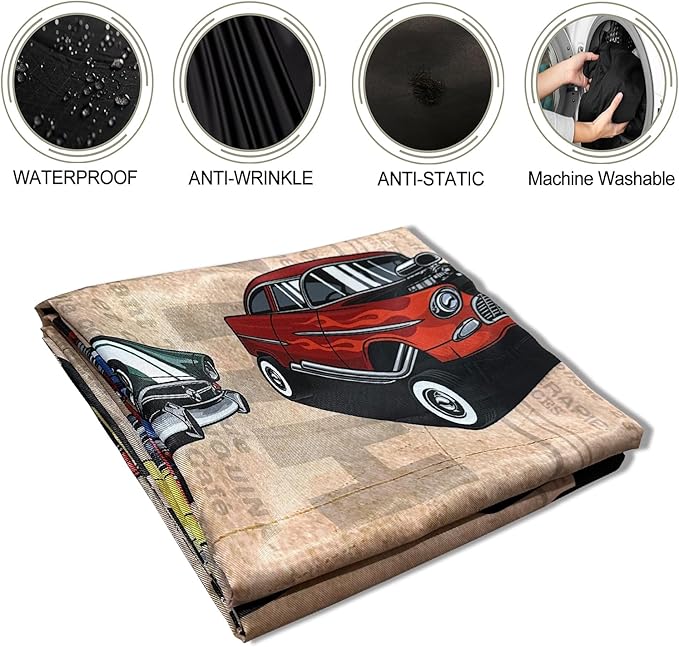 Barber Cape for Men Professional Hair Cutting Salon Cape with Snaps Waterproof Hairdressing Styling Cape Gown Apron- 63”× 56”(Vintage Cars)