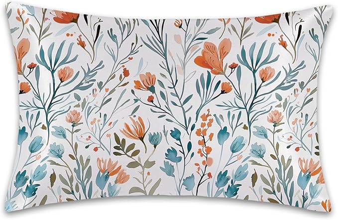Satin Pillowcase 1 Pack-Watercolor Flowers Small Floral Silky Pillow Cover for Hair and Skin,King Size 20x36 Inch Soft Cooling Printed Pillow Cases with Hidden Zipper,Gifts for Women Men