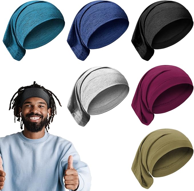 6 Pieces Unisex Dreadlocks Accessories - Spandex Tube Caps, Elastic Long Hair Wraps, Headbands for Men and Women, 6 Retro Colors