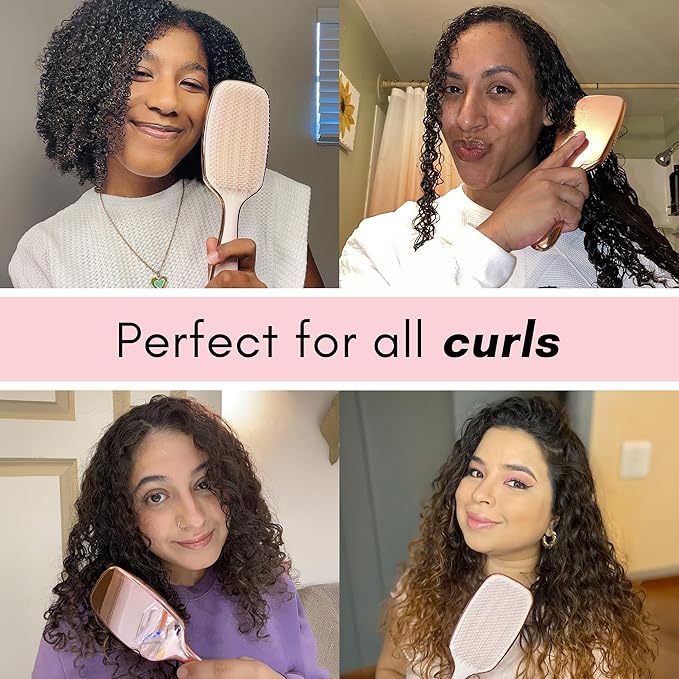 Lily England Curly Detangler Brush for Women - Pain-free Detangling Brush for Wet & Dry Hair With Flexible Bristles - Easy-to-Hold Hairbrush for Women with 3c & 4c Curls - Purple Glitter