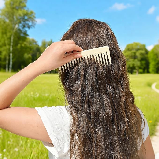One large, one small, two-piece Wide Tooth Comb，No Handle Detangler Accessories，Large Hair Detangling Comb for Curly, Straight,Wet Dry Hair（Creamy Beige,Light Gray）