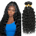 Water Wave Bundles Natural Black Human Hair Bundles 12 14 16 Inch Brazilian Grade 8A Virgin Remy Hair Extensions Double Weft Color 1B Hair Weave