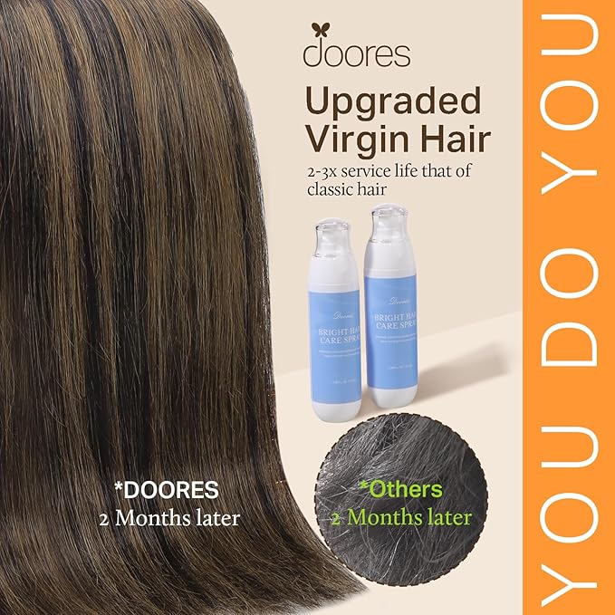 DOORES Human Hair Clip in Extensions, Balayage Dark Brown to Chestnut Brown 14 Inch 9pcs 150g, Hair Extensions Real Human Hair Clip ins Remy Hair Extensions Clip in Human Hair Straight Thick