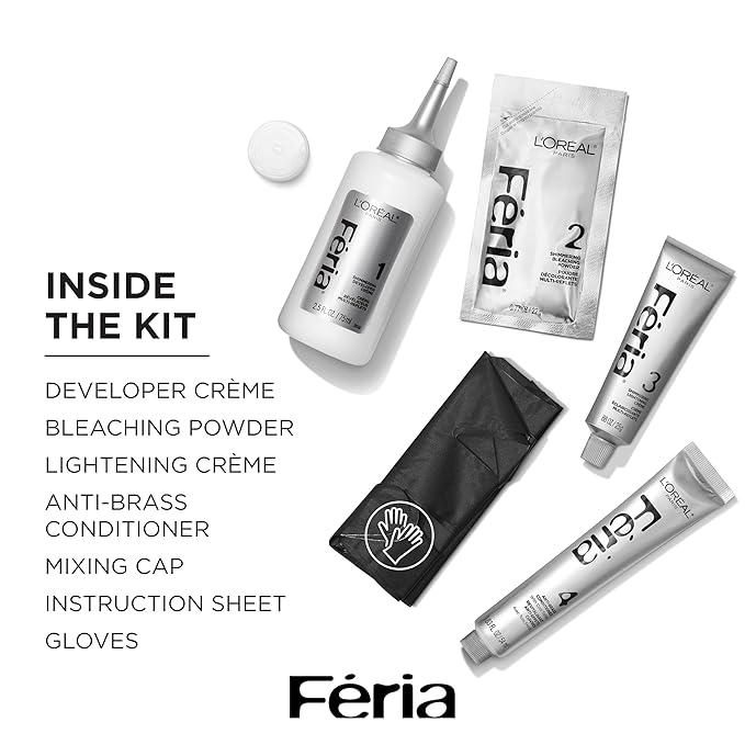L'Oreal Paris Feria Multi-Faceted Shimmering Permanent Hair Color, Very Platinum, Pack of 1 Hair Dye Kit