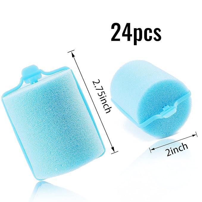 Jumbo Foam Sponge Hair Roller Soft Sleeping rollers Curvy Wavy Hairstyle Curling Hair Styling Tools 24 Pieces Use For Long Hair Short Hair Ladies And Children 2"X2.75"(blue)