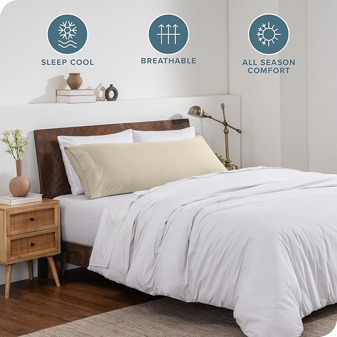 Bare Home Microfiber Body Pillow Cover - Ultra Soft & Cooling - Double Brushed - Envelope Closure - Easy Care (20''x54'' Body Pillow Cover, Sand)