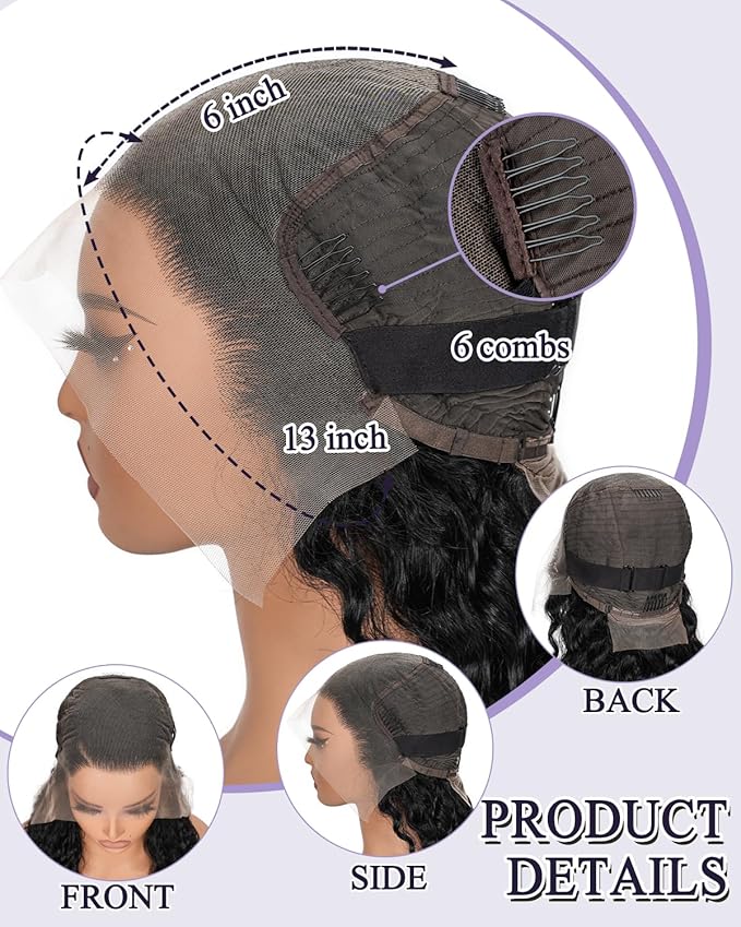 13x6 Deep Wave Lace Front Wigs Human Hair 180% Density Curly Wigs for Black Women 13x6 Wet and Wavy HD Transparent Lace Frontal Wigs Human Hair Pre Plucked with Natural Baby Hair 20inch