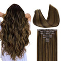GOO GOO Clip in Hair Extensions Real Human Hair, Remy Human Hair Extensions Clip ins for Women, Natural Human Hair, 22 Inch 140g 7Pcs, 2C/4E/6C Brown Sugar Swirl Highlights