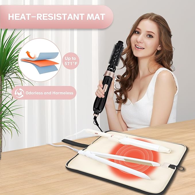 Hot Tools Organizer Heat Resistant Mat Case Hair Tools Holder Travel Bag Portable Hair Styling Tools Cover Pouch for Curling Iron,Flat Iron,Hair Straightener (Black)