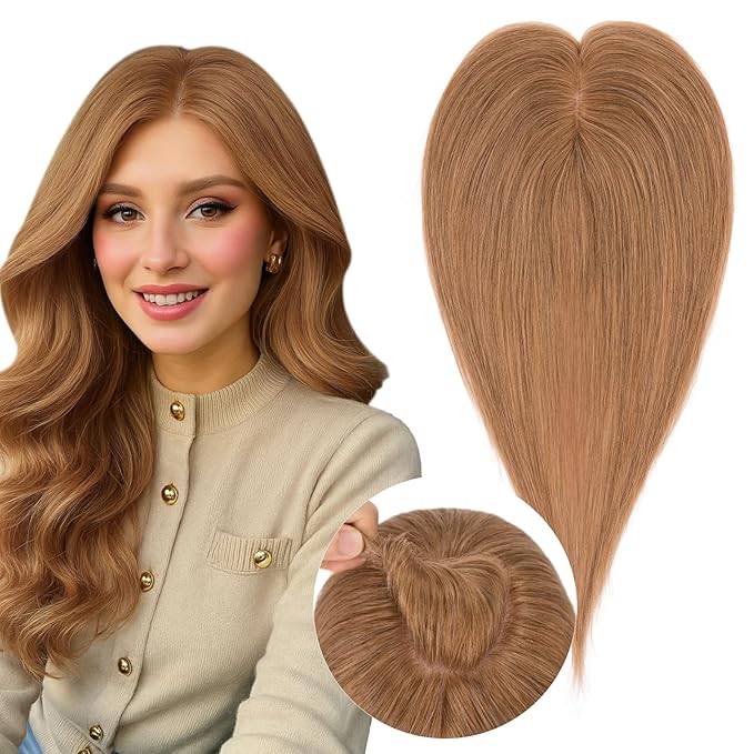 Real Human Hair Toppers for Women 3.54"*4.72" Silky Base 150% Density No Bangs Adjustable Parting Clip-In Topper Hairpieces for Women with Thinning Hair 16 Inches Light Brown