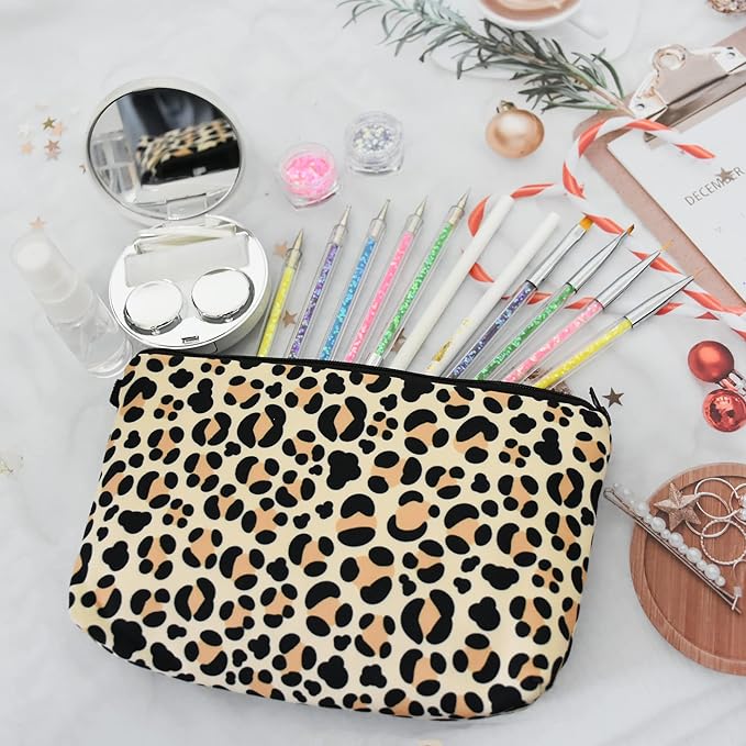 2 Pcs Cosmetic Bag for Women Small Make Up Bag Waterproof Travel Toiletries Pouch with Zipper for Organizing Small Items, Gift Bags for Birthday Christmas(Leopard Print)