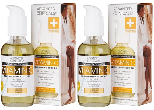 Advanced Clinicals Vitamin C illuminating Body Oil For Women & Men |Vitamin C Oil Skin Care Body Moisturizer With Vitamin E + Botanicals To Help Improve Appearance Of Dark Spots + Dry Skin, 2 Piece