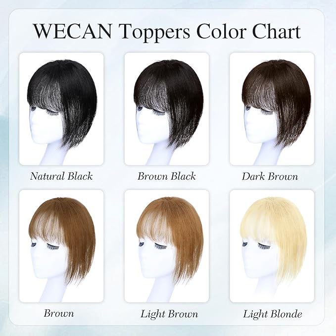 WECAN Hair Toppers for Women Real Human Hair 3D Bangs Clip 100% Human Toppers for Women 10 Inch Clip in Bangs Hairpieces(Light Brown)