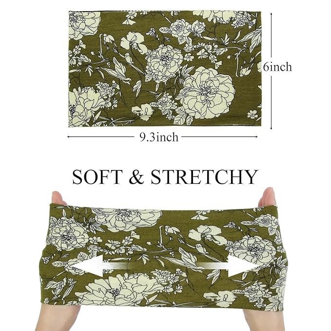Huachi Wide Headbands for Women Non Slip, Thick Womens Floral Headbands Boho Elastic Hair Bands for Women's Hair, Stretchy Sweat Headband for Workout Running Working