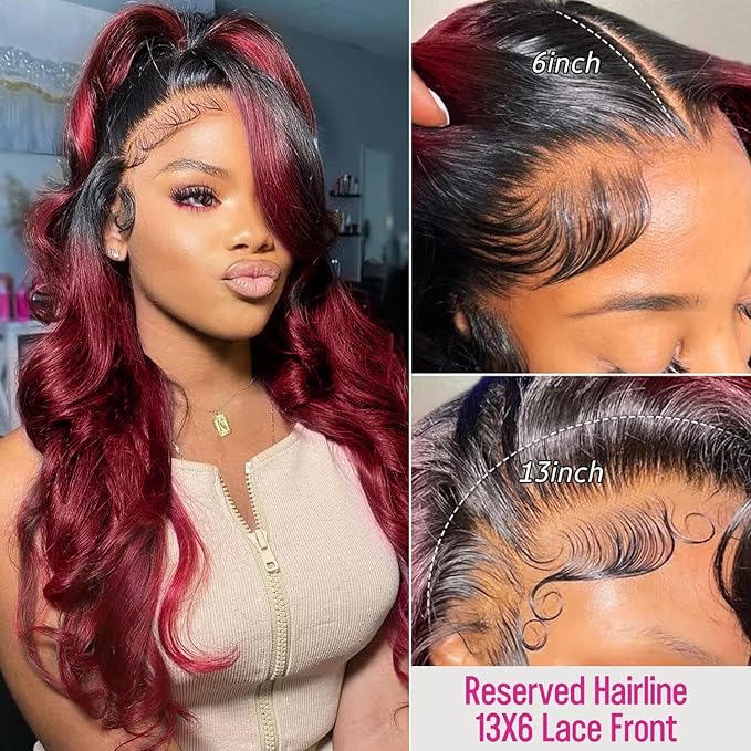 250% density 1b 99j Burgundy Lace Front Wigs Human Hair Red Burgundy Wig Human Hair 13x6 HD Body Wave Lace Front Wigs Human Hairs for Women burgundy ombre lace front wig human hair