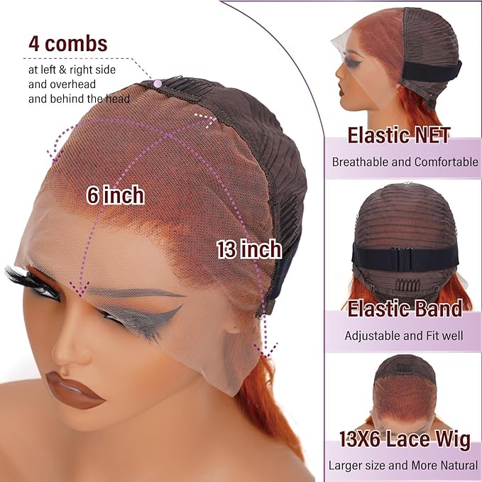 Ginger Orange 13x6 HD Lace Front Wigs Human Hair Pre Plucked 350# Body Wave Wigs for Women 200% Density Orange Frontal Human Hair Wig Bleached Knots with Baby Hair (28inch)