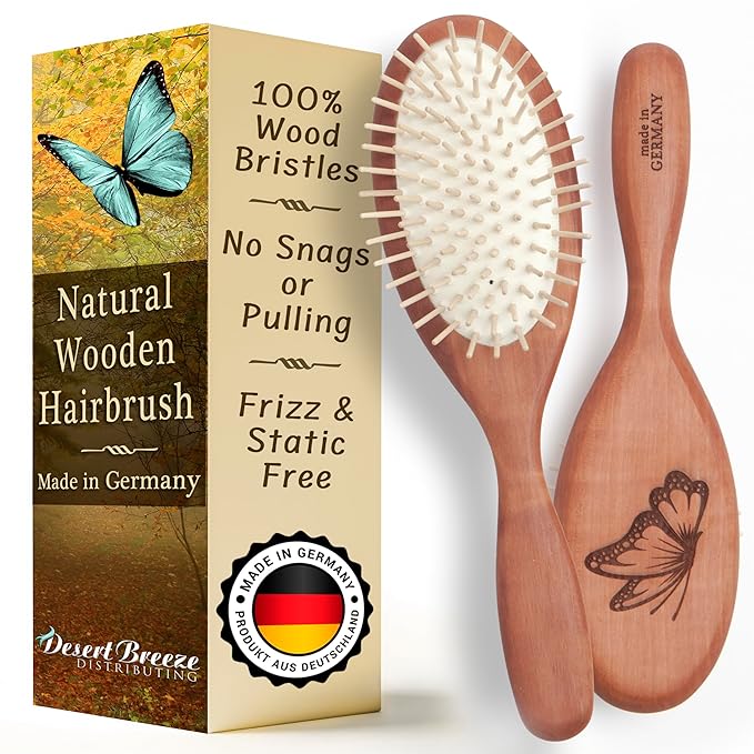 Natural Wooden Hair Brush for Women – Anti Breakage Wood Bristle Brush with Pear Wood Handle, Gentle Scalp Massage, Anti-Static, Made in Germany – Best Rated for All Hair Types