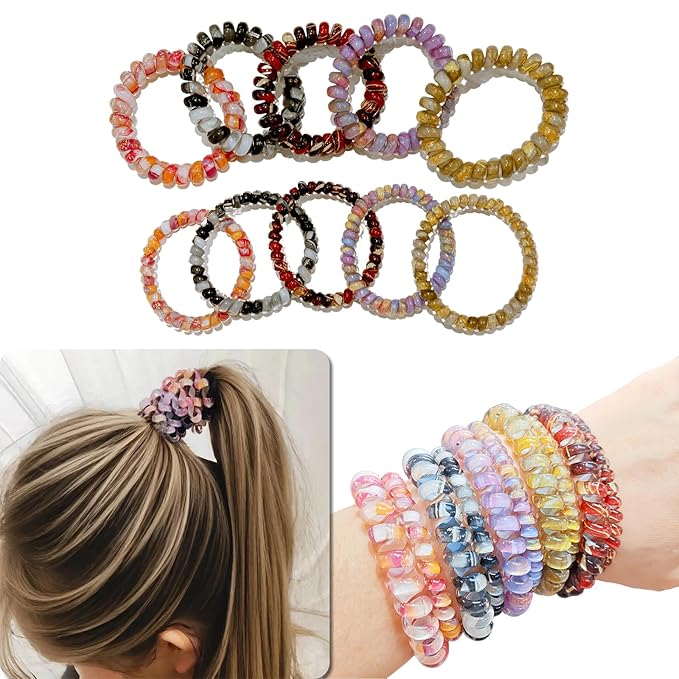 Spiral Coil Hair Ties for Women - No Damage Elastic Hair, Stretchy Phone Cord Hair Bands for Thin & Thick Hair 10-Pack, Assorted Colors -Gifts for Family Member and friends Women SP-6