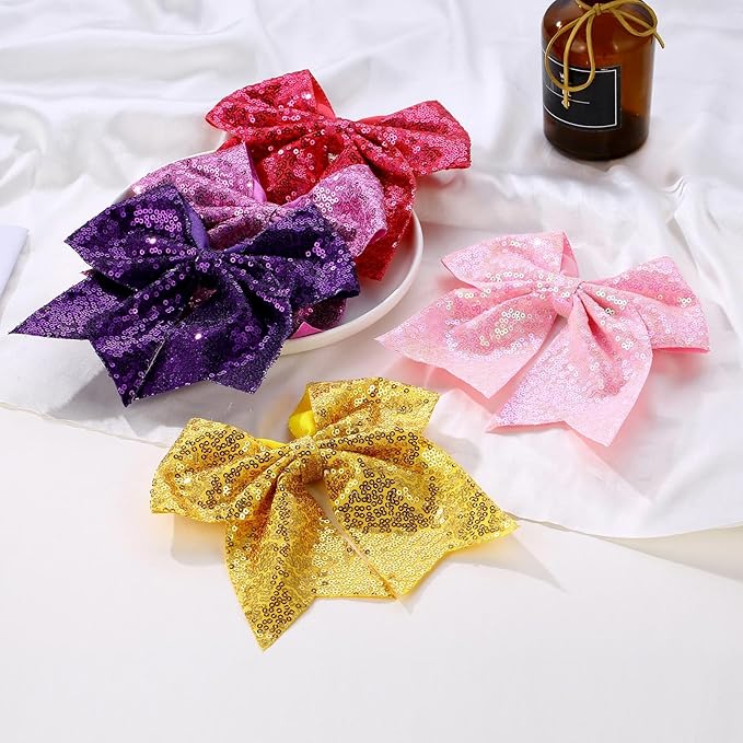 Large Glitter Cheer Bows Clips, Jumbo Big 7 Inch Cheerleading Sequin Hair Bow Hair Accessories for Teens Girls Football Sports Cheerleader Outfit Uniform (Black)