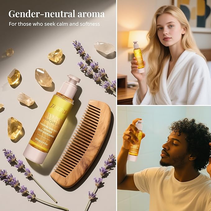 Leave-In Hair Oil with Frankincense & Lavender – Natural Essential Oil Aroma, Deep Nourishment & Frizz Control for Dry, Damaged Hair – Lightweight No-Rinse Oil, 3.4 fl oz (100ml)