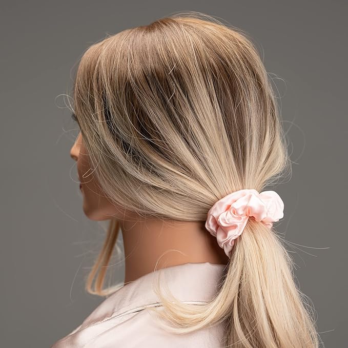 Silk Scrunchies for Hair 100% Mulberry Silk Hair Ties 3 Pack(Black, White, Pink)