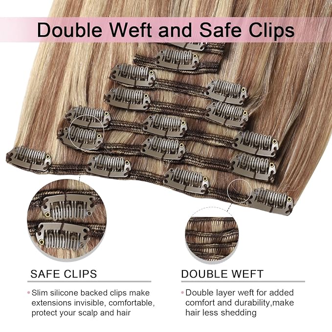 Pro2.0 Remy Real Human Hair Extensions Clip ins 120g Thick 7pcs Color #10/16/16 Ash Brown to Caramel Blonde Remy Clip in Hair Extensions Real Human Hair 16inch Double Weft（#10/16/16-16inch）