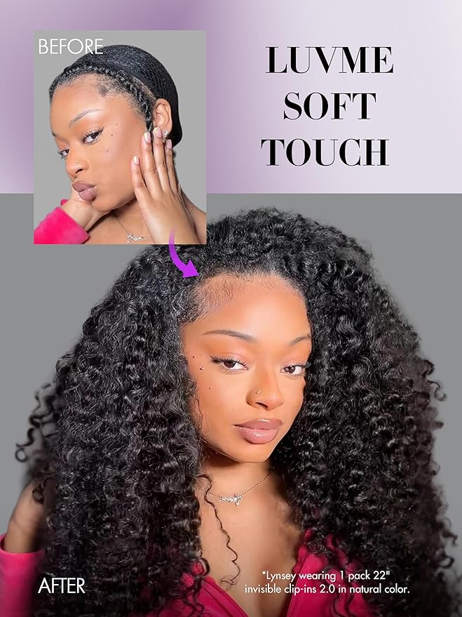 LUVME Invisible Clip in Hair Extensions 2 Pack Messy Curly Real Human Hair, Remy Hair Clip ins for Women, Natural Human Hair, 14 inch 220g 12Pcs, Natural Black