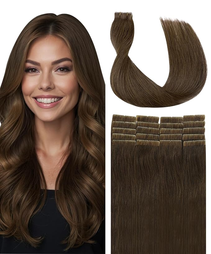 SURNEL Invisi Edge Tape in Hair Extensions #4 Chocolate Brown Injected Tape in Extensions Human Hair 16 Inch 20 Pcs 35g(#4,16)