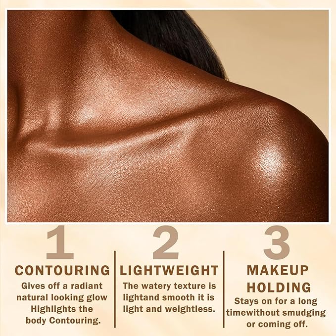 Shimmer Body Luminizer 5 Color Waterproof Smooth Face Body Glow Illuminator Non-sticky Liquid Body Highlight Illuminator for Face & Body & Leg (80 ML, 02 Gold)