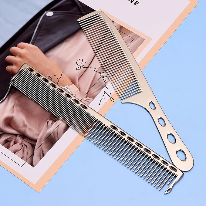 Hair Styling Comb,2PCS Metal Combs For Hair Women,Space Aluminum Stainless Steel Anti-static Sparse Haircut Comb Beauty Tool (Silvery)