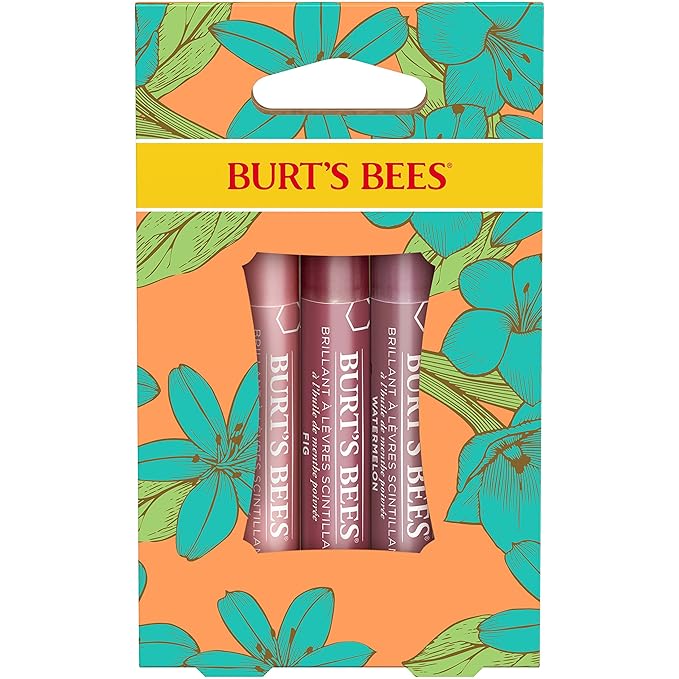 Burt's Bees Lip Balm Spring Gifts, 3 Nourishing Lip Care Shimmers for All Day Glow, Kissable Color Spring Gift Set -Peony, Fig & Rhubarb (Packaging May Vary)