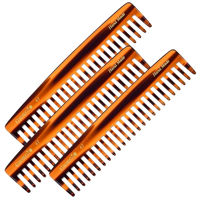 Giorgio G47 Large 6 Inch Detangling Comb, Wide Teeth for Thick Curly Wavy Hair. Long Hair Detangler Comb For Wet and Dry. Handmade of Quality Cellulose, Saw-Cut, Hand Polished, Tortoise Shell