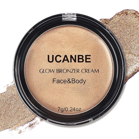 UCANBE Cream Bronzer for Face & Body, Natural Golden Sun-Kissed Glow Highlighter, Luminous Buildable Coverage for Long Lasting Bronzed Glow, Lightweight Brighten Contour Multi-Use Makeup Palette