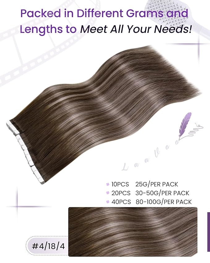 LaaVoo Tape in Hair Extensions Human Hair Balayage Brown to Caramel Blonde with Brown Tape in Extensions Real Human Hair22 Inch 40pcs 100g