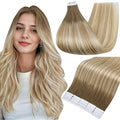 Full Shine Tape Hair Extensions Human Hair 16 Inch 50 Grams Tape in Hair Extensions Double Sided Color 6 Fading to 27 Honey Blonde Highlight 60 Blonde Seamless Skin Weft Extensions 20PCS Add Volume