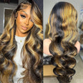 Highlight Lace Front Wig Human Hair 200% Density 13x6 Ombre Body Wave Pre Plucked HD Lace Wig for Women 30 inch 1b/27 Color