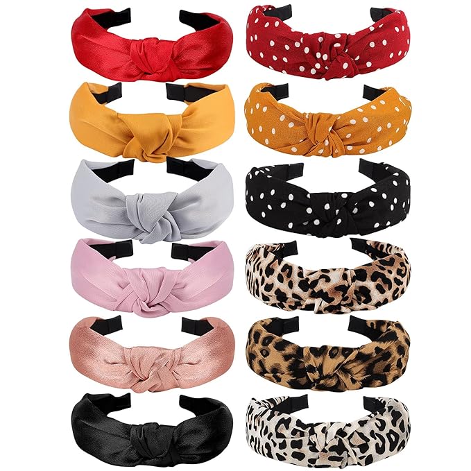 VELSCRUN Headbands for Women 12 Pack Head Bands Womens Hair Knotted Headband for Women Knot Head Bands Womens Hairbands Elastic Turban Boho Bandeau Hair Fashion Headbands for Washing Face