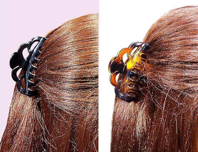 Medium Hair Claw Clips for Women Fine Hair Plastic Claw Clamps Clips in Set (Arc-Black+Brownish Red-M)