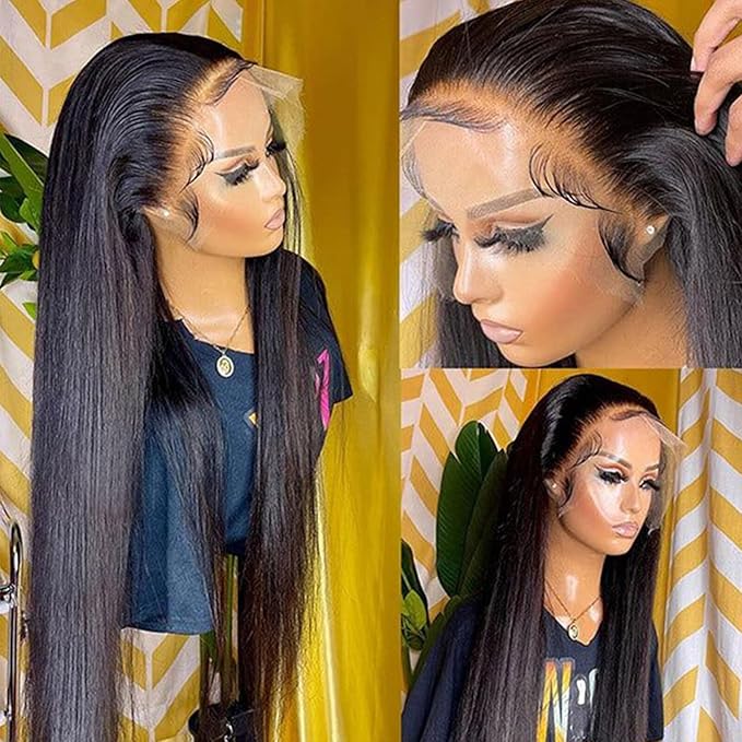 Lemoda Straight SKINLIKE Real HD 13x4 Full Lace Frontal Wigs 210% Density 15A Brazilian Straight Virgin Human Hair Lace Front Wig 26inch Invisible 0.1mm Ultra-thin Frayed Ends Tiny Knots