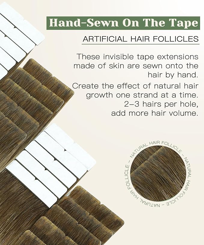 SURNEL Injection Seamless Tape in Hair Extensions Balayage Walnut Brown to Ash Brown and Golden Blonde Invisible Tape in Extensions Human Hair 18inch 20 Pcs 40g(#3822,18)